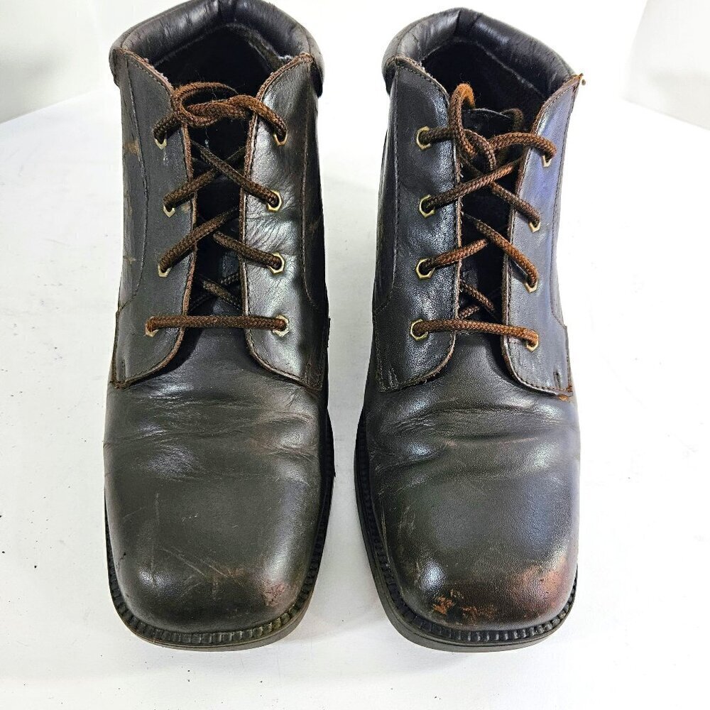 Sporto Women Ankle Boots Brown Faux Leather Y2K Work Wear Streetwear Size 9.5